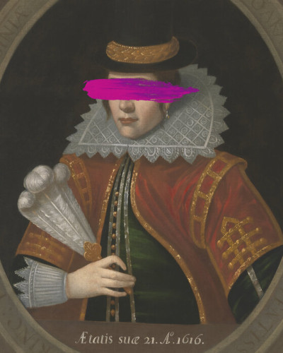 Masked Pocahontas, tapet decorativ cu imagine artistică a lui Pocahontas, cu o pată vibrantă de culoare peste ochi.