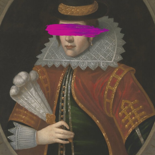 Masked Pocahontas, tapet decorativ cu imagine artistică a lui Pocahontas, cu o pată vibrantă de culoare peste ochi.
