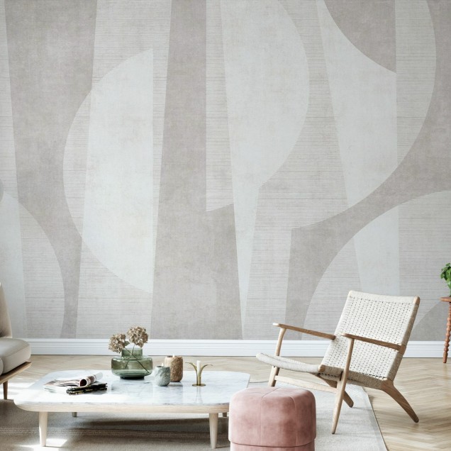 Tapet Ipanema Beach Beige cu design abstract modern într-un living contemporan