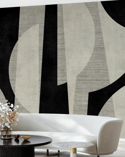 Tapet geometric abstract negru cu design modern