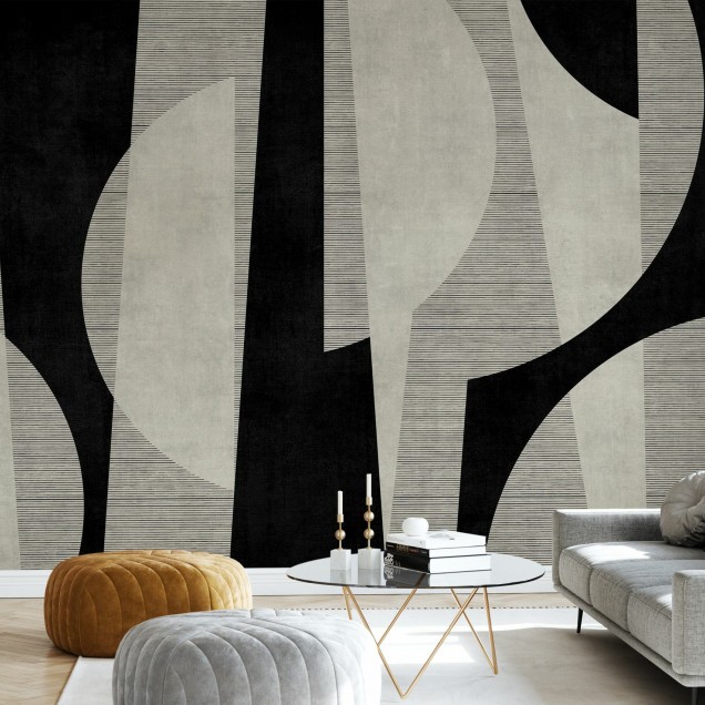 Tapet geometric abstract negru cu design modern