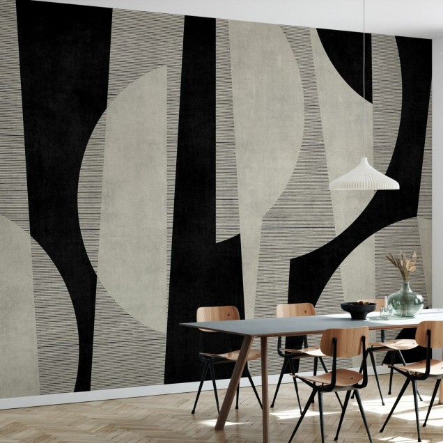 Tapet geometric abstract negru cu design modern