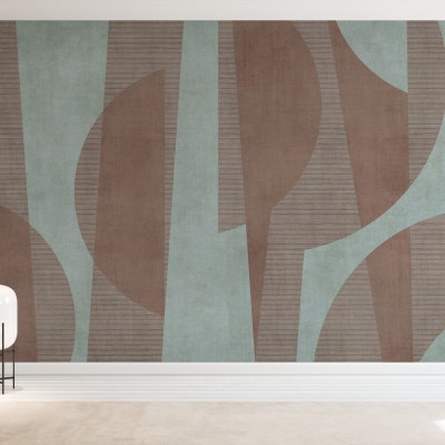 Tapet modern cu design abstract, in nuante de maro si verde, cu linii subtile.