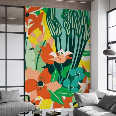 Tapet floral abstract, design modern și colorat.
