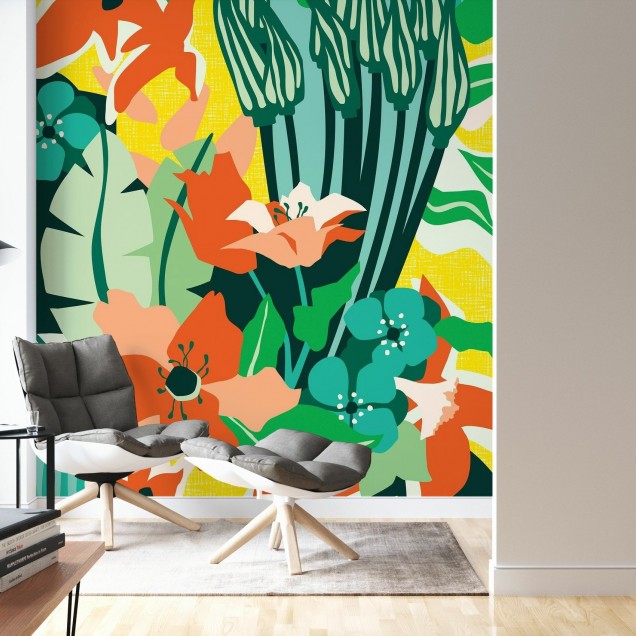 Tapet floral abstract, design modern și colorat.