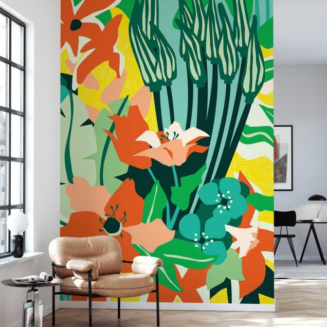 Tapet floral abstract, design modern și colorat.
