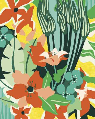 Tapet floral abstract, design modern și colorat.