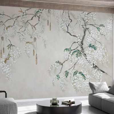 Fototapet cu wisteria albă într-un interior modern