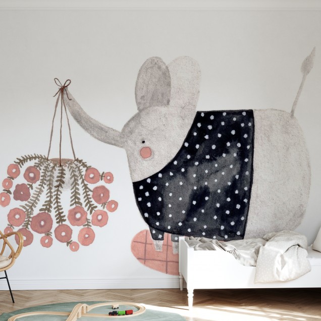 Tapet Elefant cu flori pentru camera copilului