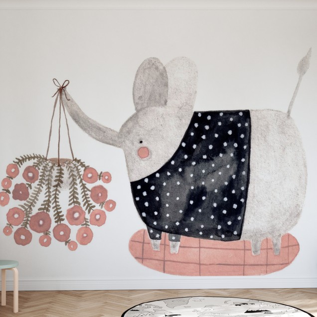 Tapet Elefant cu flori pentru camera copilului