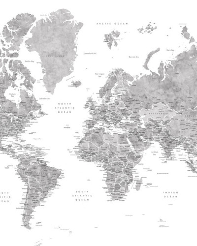 Fototapet cu hartă mondială și orașe într-un living modern