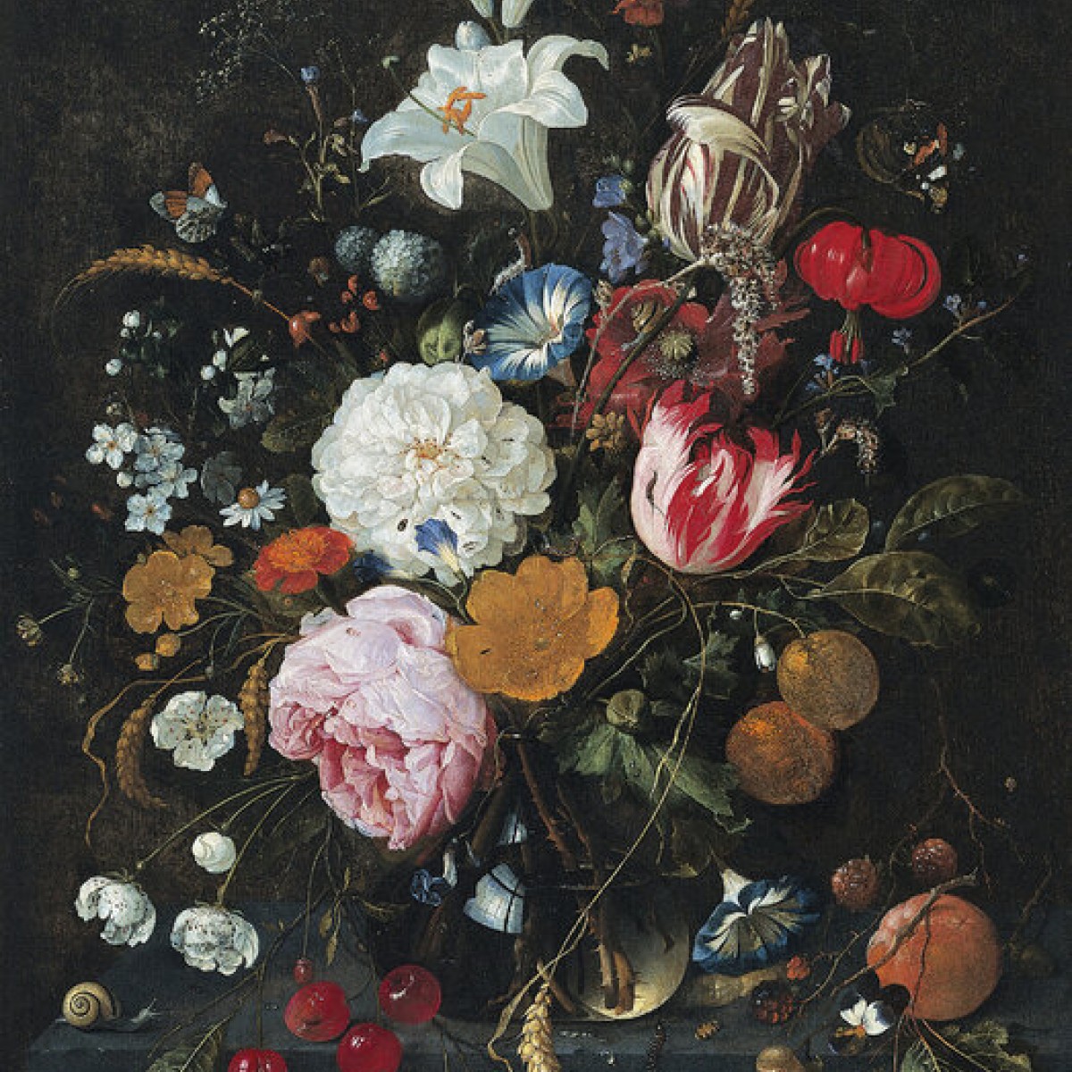Fototapet Flowers in a Glass Vase with Fruit, Jan Davidsz de Heem, Personalizat, Photowall, Fototapet living 