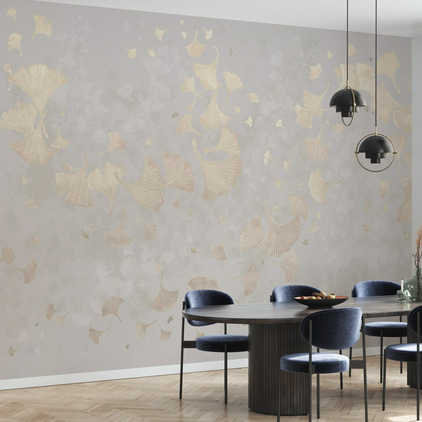 Tapet cu frunze de Ginkgo în nuanțe de roz prafuit