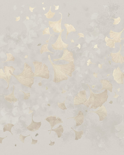 Tapet cu frunze de Ginkgo în culori calde de beige, perfect pentru a decora livingul, dormitorul sau biroul.