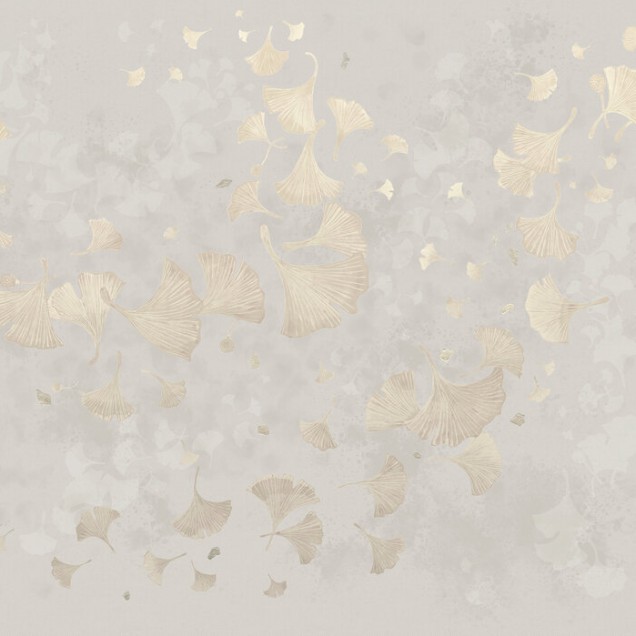 Tapet cu frunze de Ginkgo în culori calde de beige, perfect pentru a decora livingul, dormitorul sau biroul.