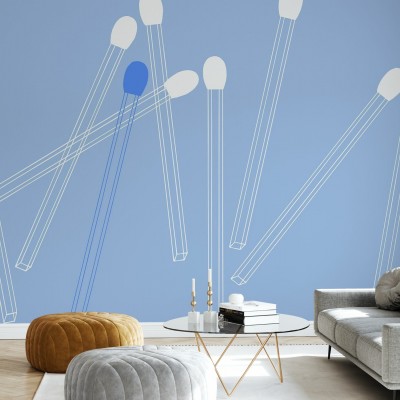 Wallpaper Matching Lines, Chirpy Blue cu linii geometrice minimaliste pe un fundal albastru deschis