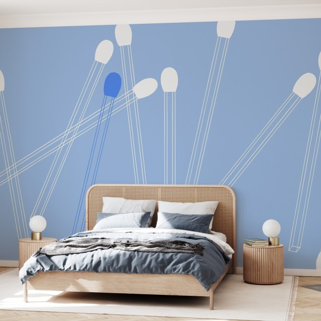 Wallpaper Matching Lines, Chirpy Blue cu linii geometrice minimaliste pe un fundal albastru deschis