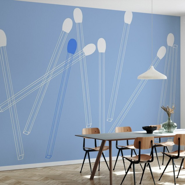 Wallpaper Matching Lines, Chirpy Blue cu linii geometrice minimaliste pe un fundal albastru deschis