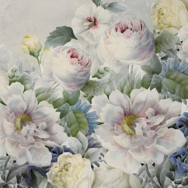 Tapet floral Malva si Trandafiri cu flori delicate de malva si trandafiri, perfect pentru a crea o atmosfera romantica.