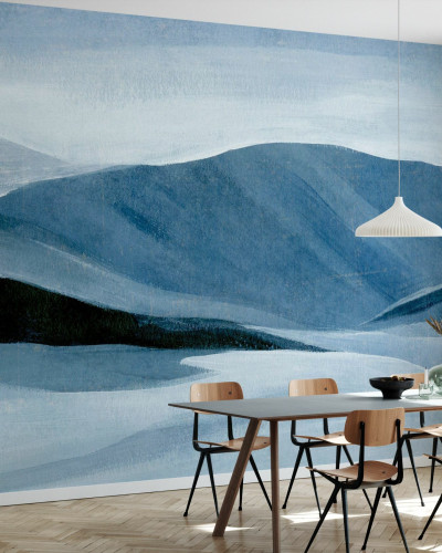 Fototapet cu design minimalist și culori răcoroase, indigo, perfect pentru living, dormitor sau birou