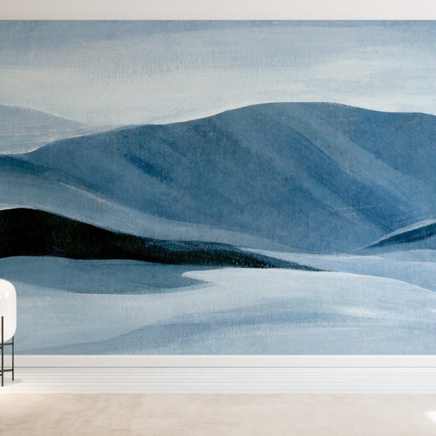 Fototapet cu design minimalist și culori răcoroase, indigo, perfect pentru living, dormitor sau birou