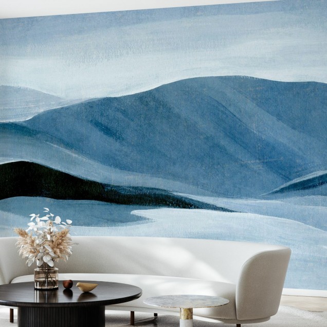 Fototapet cu design minimalist și culori răcoroase, indigo, perfect pentru living, dormitor sau birou