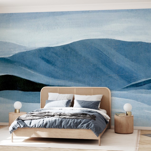 Fototapet cu design minimalist și culori răcoroase, indigo, perfect pentru living, dormitor sau birou