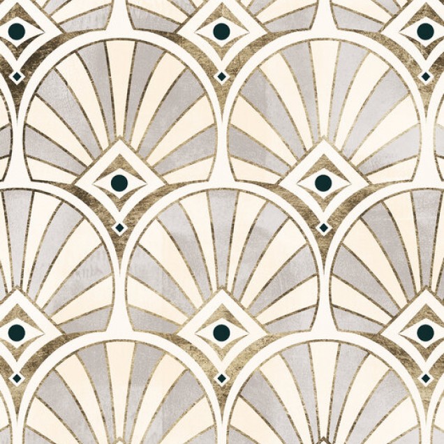 Tapet Deco Patterning I cu design geometric, accente aurii si verde smarald, perfect pentru living sau dormitor