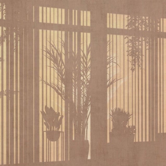 Tapet cu fereastră, cu o nuanță de portocaliu cald, Sunny Window, Tangerine. Tapetul se potrivește perfect pentru o cameră modernă.