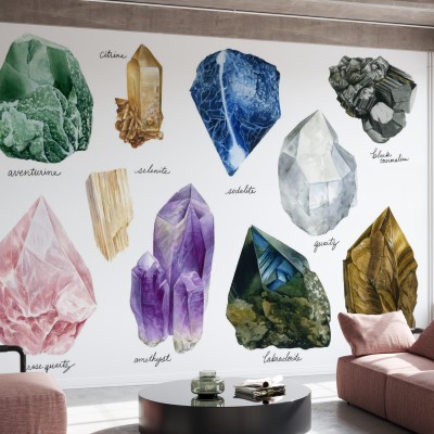 Imagine cu wallpaper Healing Crystals, reprezentând diverse cristale vindecătoare