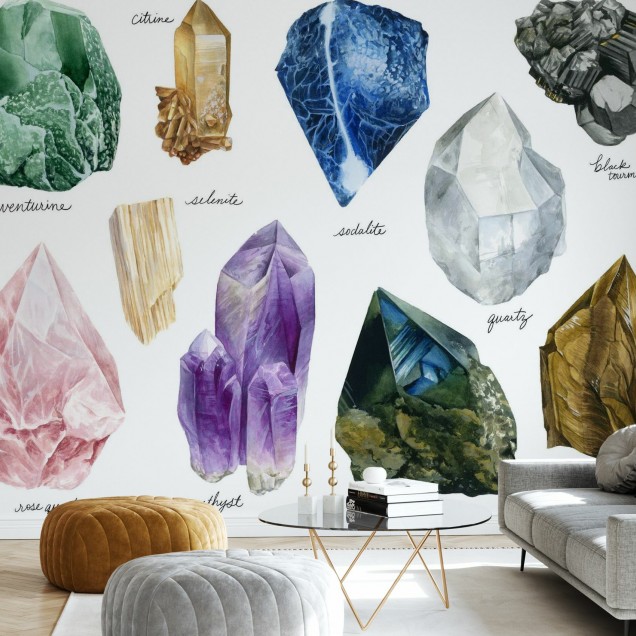 Imagine cu wallpaper Healing Crystals, reprezentând diverse cristale vindecătoare
