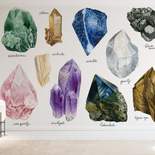 Imagine cu wallpaper Healing Crystals, reprezentând diverse cristale vindecătoare