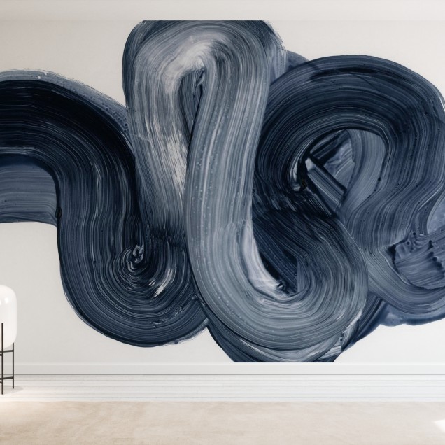 Wallpaper abstract albastru cu linii curbe si design simplu.