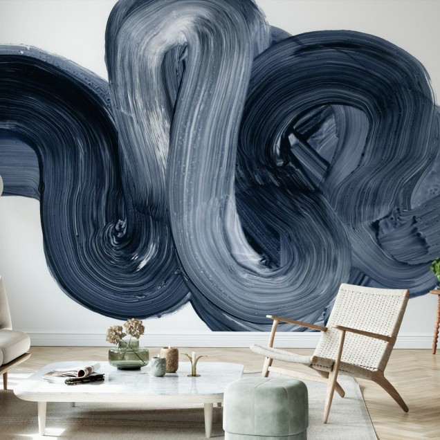 Wallpaper abstract albastru cu linii curbe si design simplu.