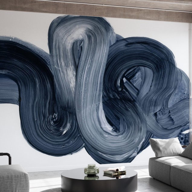 Wallpaper abstract albastru cu linii curbe si design simplu.
