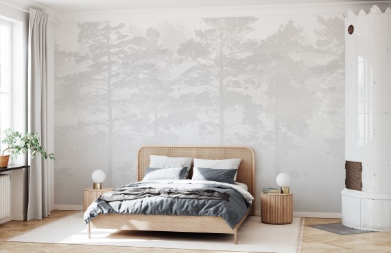 Fototapet Misty Pine Forest, Grey, Personalizat, Photowall