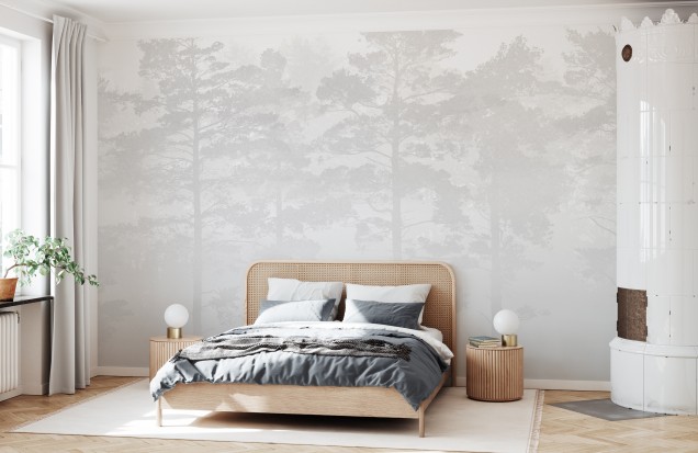 Fototapet Misty Pine Forest, Grey, Photowall