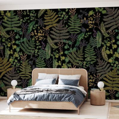 Tapet Botany Leafage, Dark cu motive de frunze luxuriante, perfect pentru dormitor, living sau hol