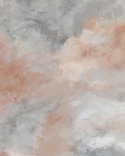 Fototapet abstract cu tonuri de gri și roz într-un dormitor modern