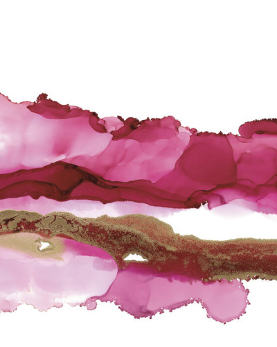 Wallpaper Coastal Ink II cu un model abstract în nuanțe vibrante de roz și aur