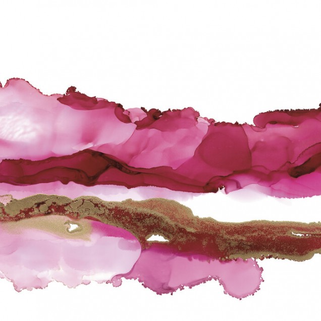 Wallpaper Coastal Ink II cu un model abstract în nuanțe vibrante de roz și aur