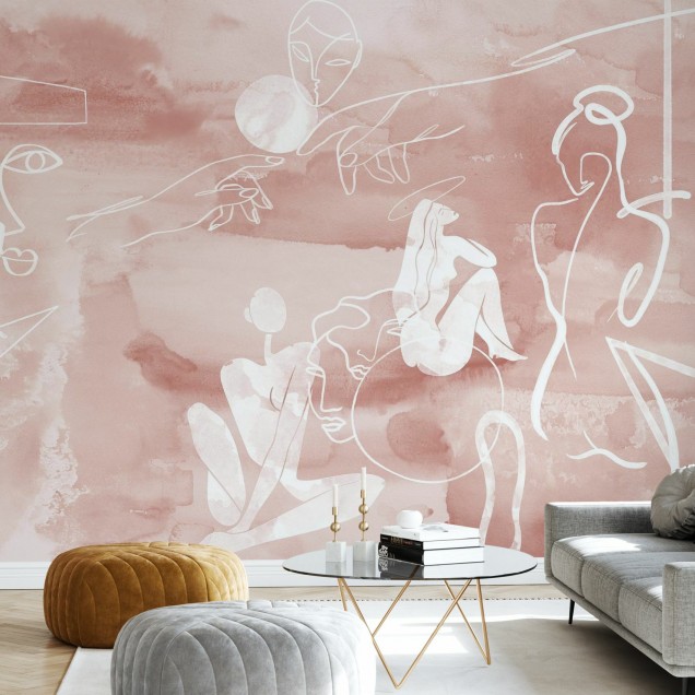 Wallpaper cu design modern si elegant in nuante de roz prafuit.
