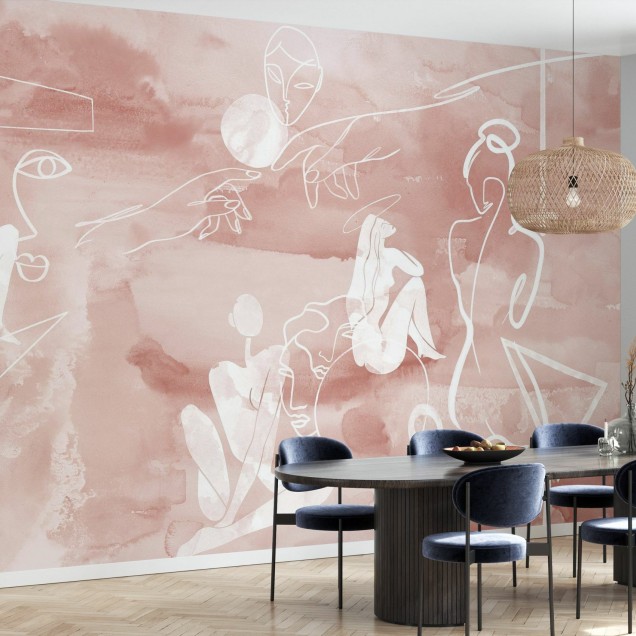 Wallpaper cu design modern si elegant in nuante de roz prafuit.