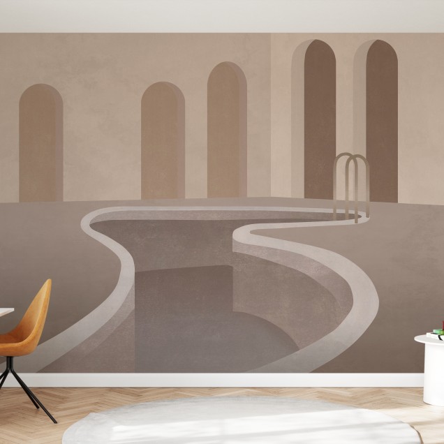 Tapet cu design abstract, în tonuri de bej, cu forme geometrice și un design modern