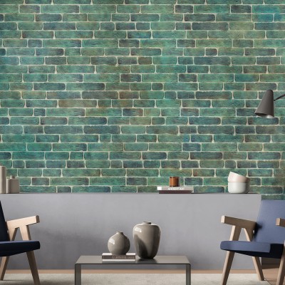 Tapet cu aspect de cărămidă verde, Green Brick Wall