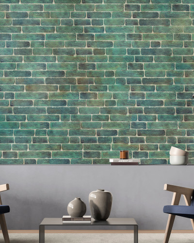 Tapet cu aspect de cărămidă verde, Green Brick Wall