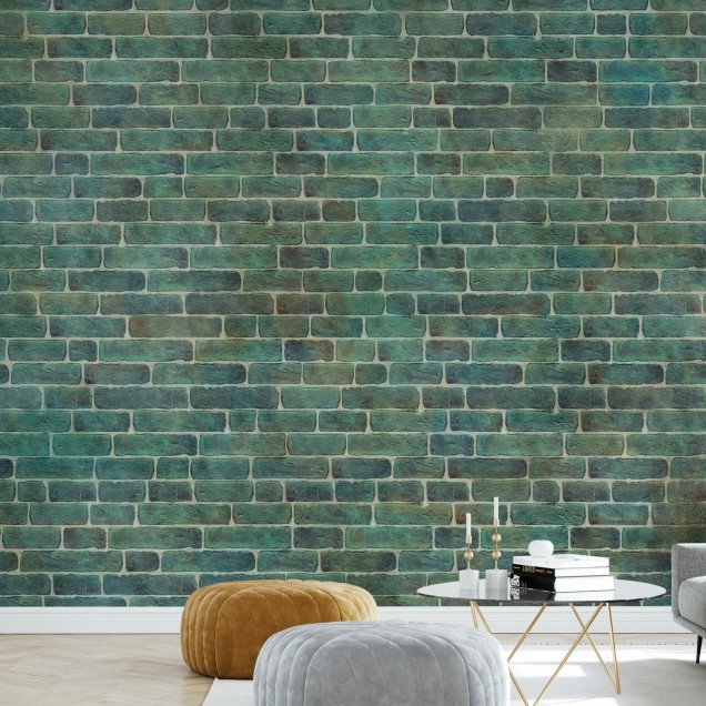 Tapet cu aspect de cărămidă verde, Green Brick Wall