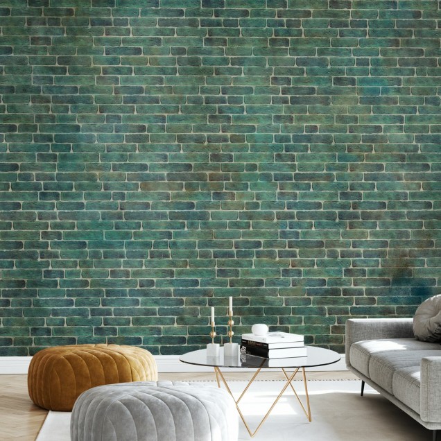 Tapet cu aspect de cărămidă verde, Green Brick Wall