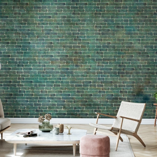 Tapet cu aspect de cărămidă verde, Green Brick Wall