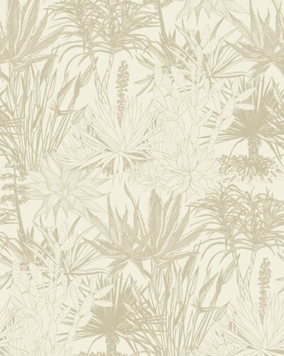 Tapet floral Succulents Beige, design modern cu plante, pentru decorarea peretilor
